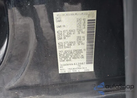 2013 Nissan Armada Platinum из США, поврежденный, VIN 5N1BA0NF4DN613987